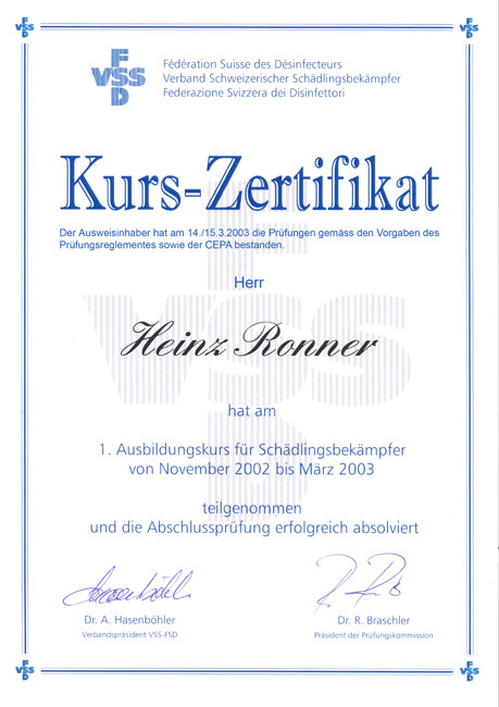 Cepa Zertifikat Heinz Ronner